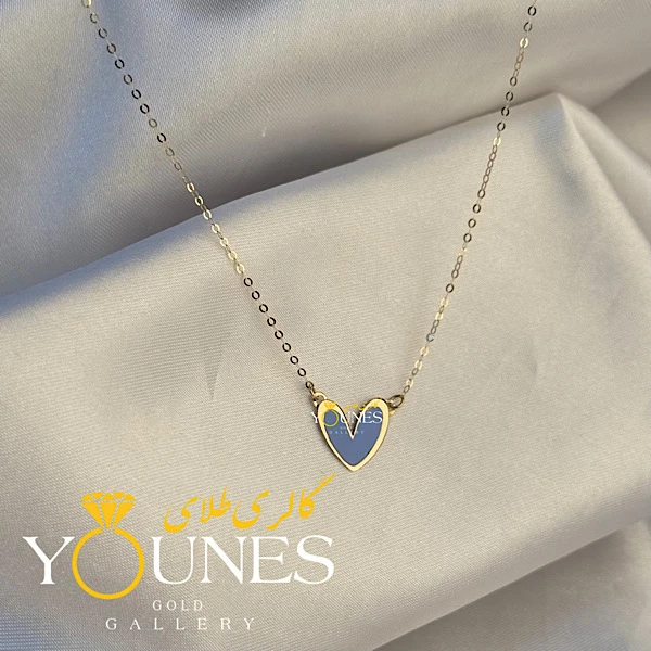 گردنبند میناکاری قلب آبی مه آلود طلا